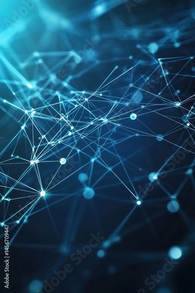 Fototapeta Abstract network visualization connecting points with lines in blue tone for science and technology concepts showing connection and communication