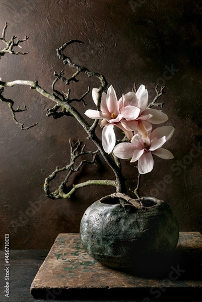 Fototapeta Elegant Magnolia Blooms In Ceramic Vase