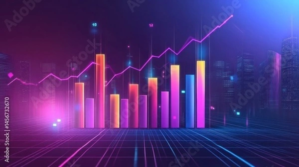 Fototapeta Abstract graph depicting progress in a city background