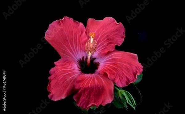Fototapeta Red Hibiscus flower bloom on black background.