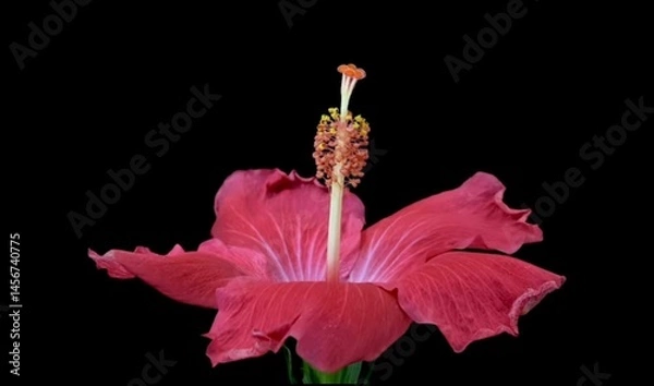 Fototapeta Red Hibiscus flower bloom on black background.