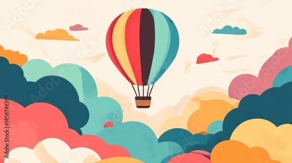 Obraz Vibrant hot air balloon floating above stylized colorful clouds background