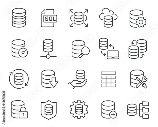 Fototapeta Vector Icon Set for Database Management