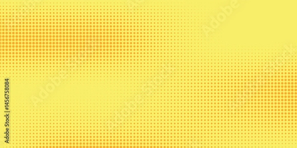 Obraz Yellow halftone pattern. Retro comic gradient background. Bright orange pixelated dotted texture overlay. Cartoon pop art faded gradient pattern. Vector backdrop for poster, banner, advertisement