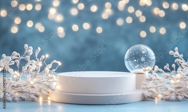Obraz Snow Globe Display with Glittering Lights and Winter Decorations