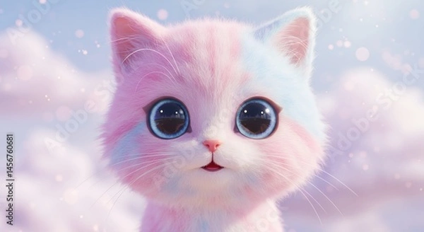Fototapeta Cute Cat Portrait in Clouds