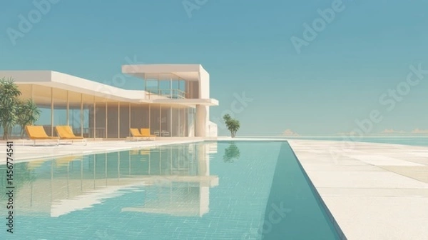 Obraz Modern house with pool and ocean view