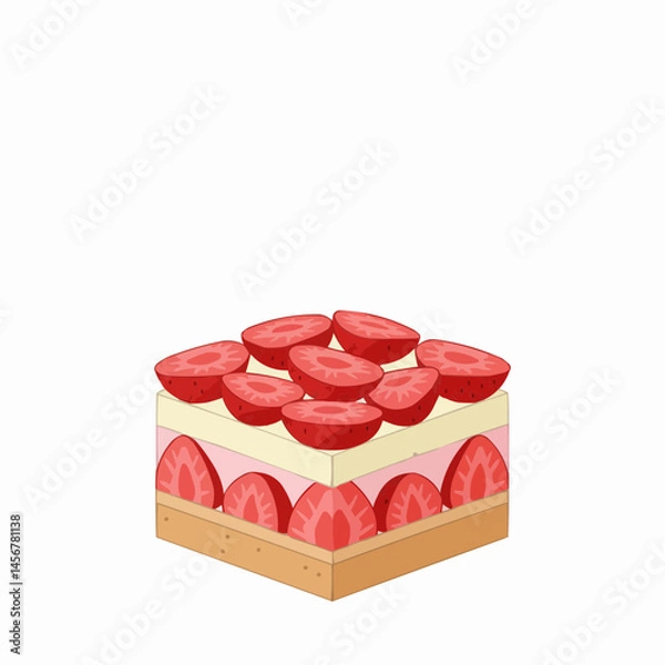 Obraz Cartoon style cut strawberries on a clean white background, simple and tasty