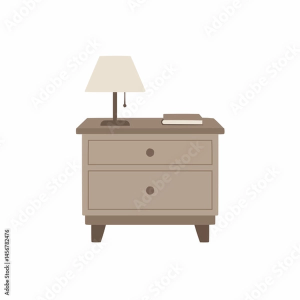 Obraz Cartoon lamp and book on a bedside table, in a simplified cartoon style