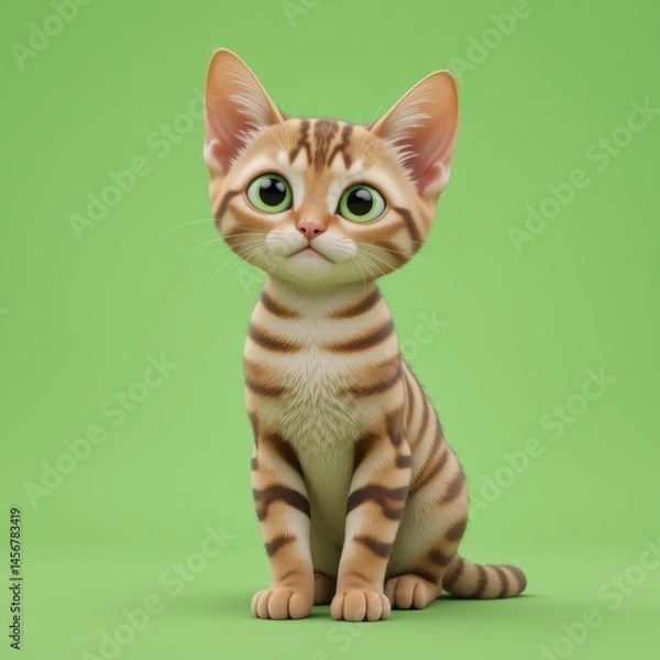 Fototapeta Adorable digital rendering of a  small tabby kitten.