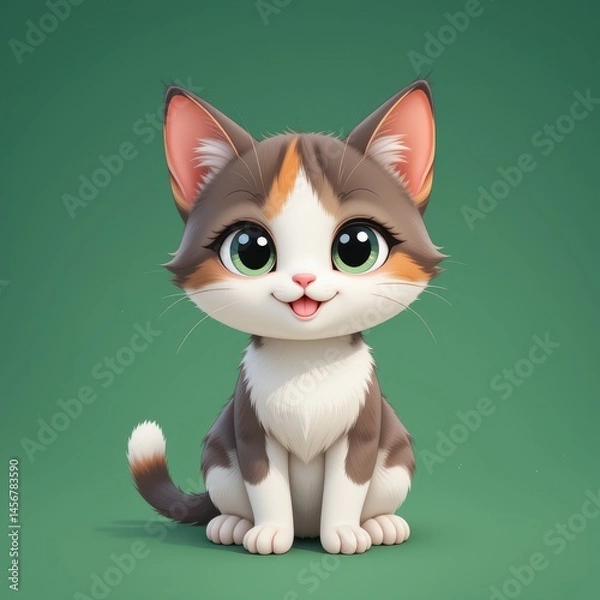 Fototapeta Adorable digital rendering of a cartoon kitten.
