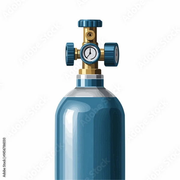 Obraz Oxygen cylinder and gauge; brass and blue fittings against a white backdrop
