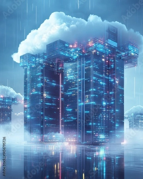 Obraz Futuristic Cloud Computing Infrastructure with Server Racks and Data Flow Visualization