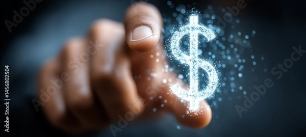 Fototapeta User touch virtual dollar icon. Business digital currency payment transaction. Generative AI technology.	
