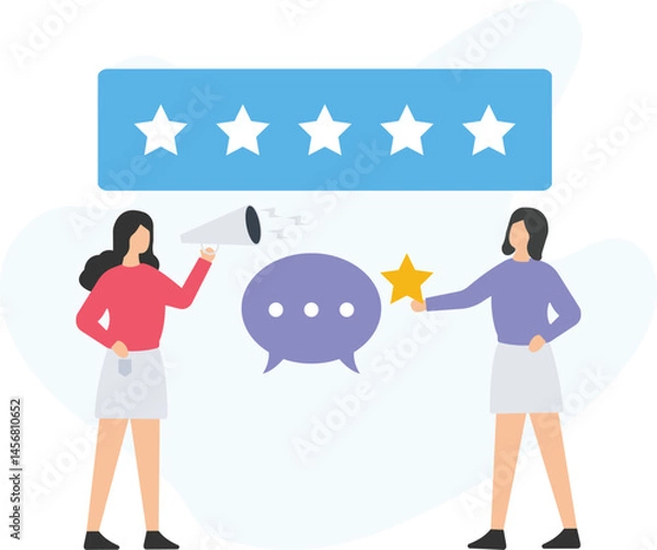 Fototapeta Star rating or customer feedback, product review or service evaluation, rating system or user ratings, online reviews or customer testimonials, satisfaction score or service quality, five-star rating 