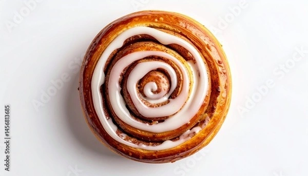 Fototapeta Cinnamon roll pastry icing sweet concept. Cinnamon roll with icing in a spiral shape