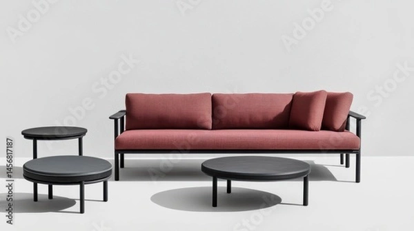 Fototapeta Modern Outdoor Living Set featuring Rose Sofa and Round Tables in Studio Setting Minimalist Style