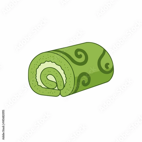 Fototapeta Green matcha swiss roll cake, cream filled, abstract pattern on outer layer