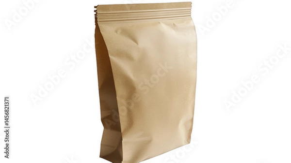 Fototapeta Close-up of an empty brown kraft paper standing pouch with a zip lock, ready for product packaging and branding mockups on a transparent background, PNG image, PNG file.