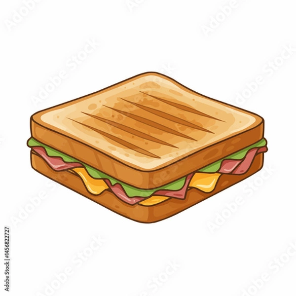 Obraz A close-up of a cartoon sandwich grilled with brown stripes; filling visible below