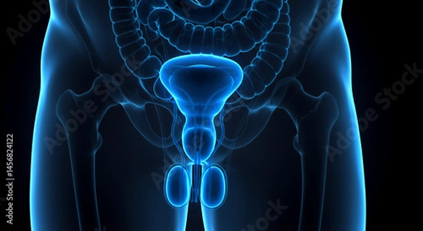 Obraz Detailed 3D Visualization of Male Reproductive System with Glowing Prostate and Testes