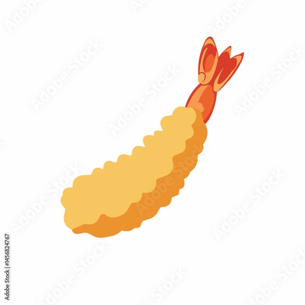 Obraz Cartoon shrimp tempura with batter and tail, on a white background
