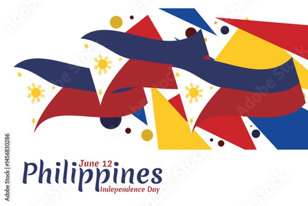 Fototapeta June 12, Independence Day. National day of Philippines Vector illustration. Suitable for greeting card, poster and banner.