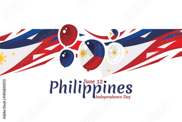 Fototapeta June 12, Independence Day. National day of Philippines Vector illustration. Suitable for greeting card, poster and banner.