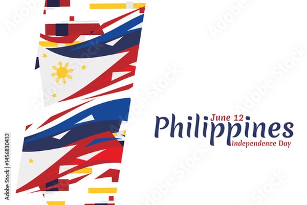 Fototapeta June 12, Independence Day. National day of Philippines Vector illustration. Suitable for greeting card, poster and banner.