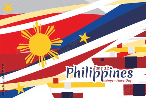 Fototapeta June 12, Independence Day. National day of Philippines Vector illustration. Suitable for greeting card, poster and banner.