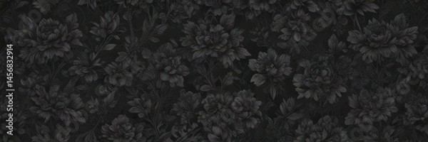 Fototapeta Intricate charcoal floral wallpaper, abstract botanicals, dark seamless pattern , wallpaper, subtlety, modern