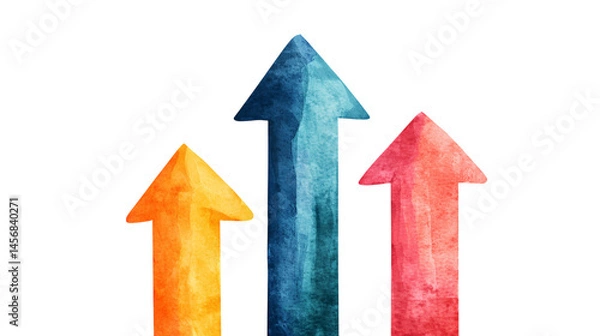 Fototapeta Colorful arrows symbolize growth, profit, and progress in watercolor style, conveying sense of optimism and success