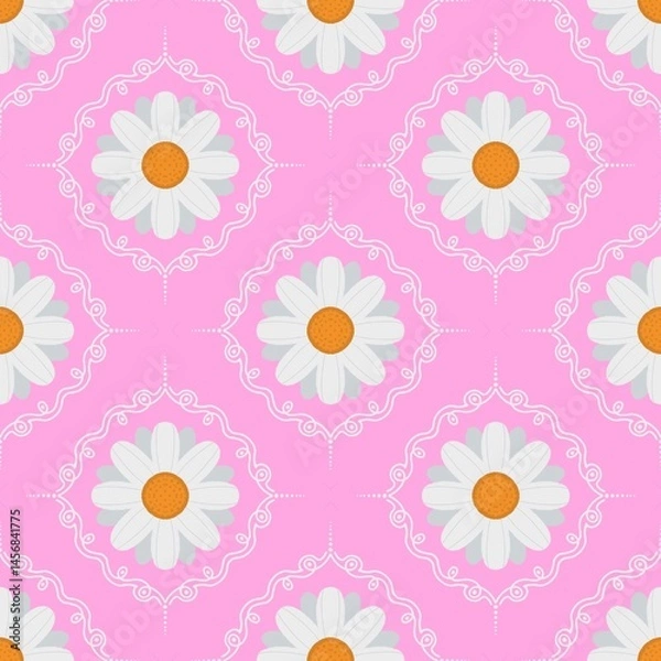 Obraz Pink daisy fabric pattern painting for fabric printing