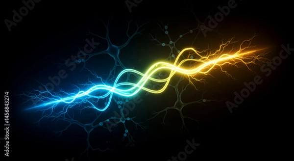 Fototapeta Abstract Neural Pathways Glowing Blue And Gold Nerve Signals Digital Art
