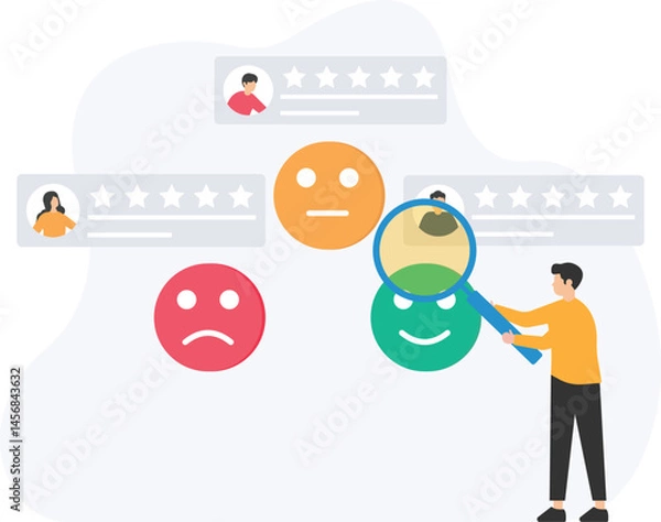 Fototapeta Customer survey or client review, user feedback or consumer opinion, product rating or service evaluation, focus group or customer interview, satisfaction survey or experience report, Net Promoter Sco