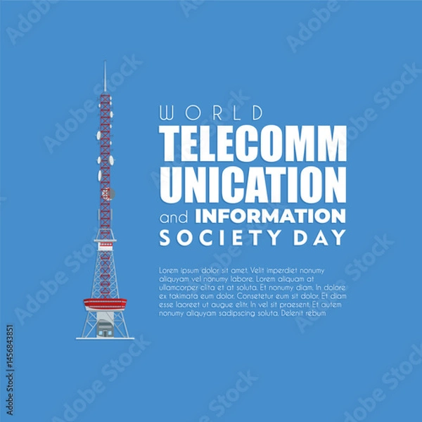 Obraz World Telecommunication and Information Society Day banner May 17, post with telecommunication tower
