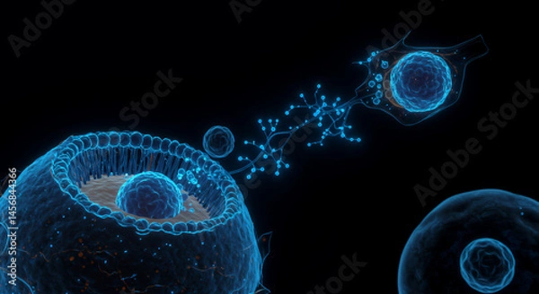 Obraz Glowing Blue Cellular Communication: 3D Medical Visualization