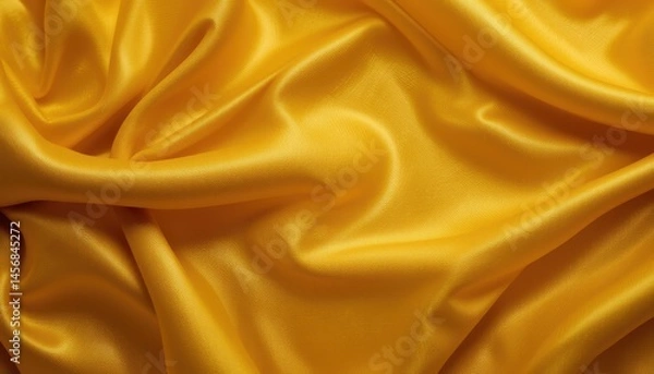 Fototapeta Close-up view of luxurious, golden yellow satin fabric.