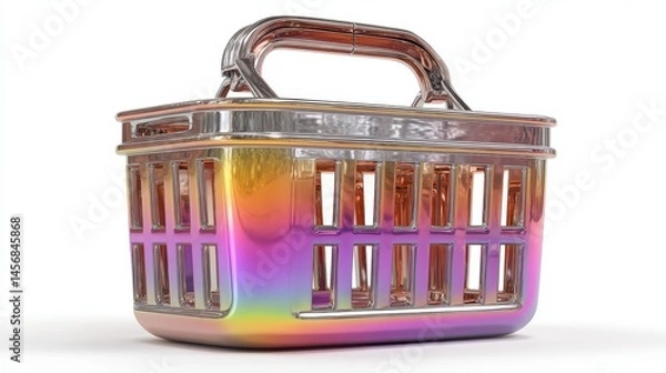 Fototapeta chrome shopping basket with retro gradient colors 3d rendering isolated on white