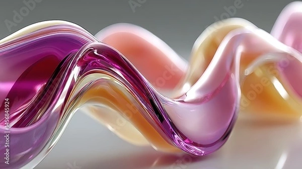 Fototapeta chrome wavy shape with gradient colors 3d rendering isolated on white.stock image