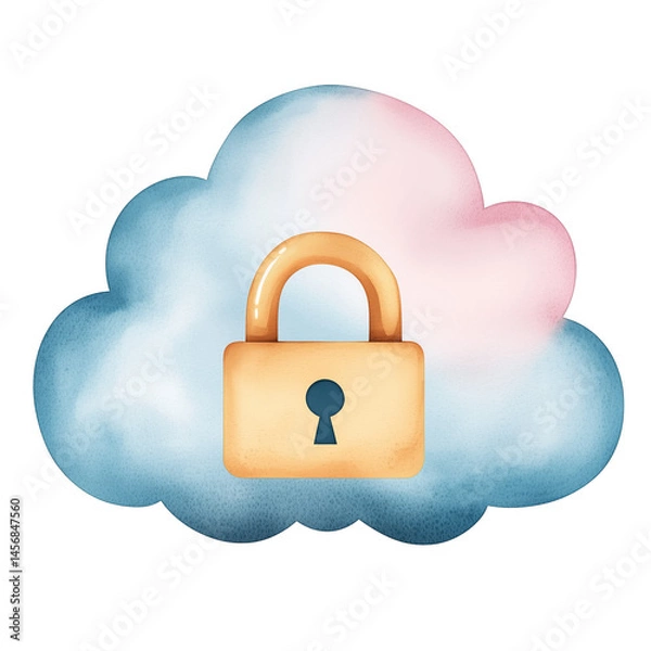 Fototapeta Cloud with padlock symbolizes security and protection in digital storage. This conveys sense of safety and privacy in cloud computing