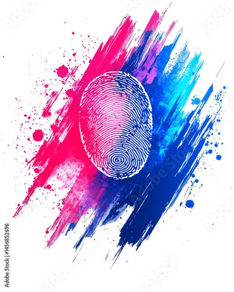 Obraz Vibrant fingerprint design with colorful splashes of pink and blue, symbolizing identity and security