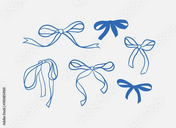 Fototapeta Hand-drawn bow illustrations. Line art, ink, minimalist style. Vector illustration. Summer collection.