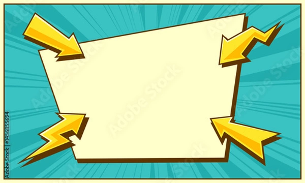 Obraz Comic cartoon background with arrow sign pointing center illustration