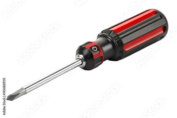 Fototapeta Close-up of a flathead screwdriver with black and red handle, professional quality tool for do-it-yourself projects.