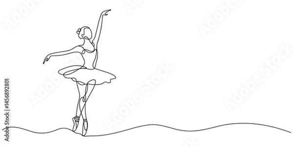 Fototapeta Ballerina dancer in continuous one line drawing. Single line art illustration of perfoming ballet dancer Editable vector, One continuous single drawing line art doodle beautiful, drawing, ballet.