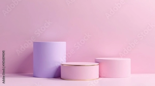 Fototapeta Pastel Pink and Lavender Cylindrical Display Platforms on a Soft Pink Background