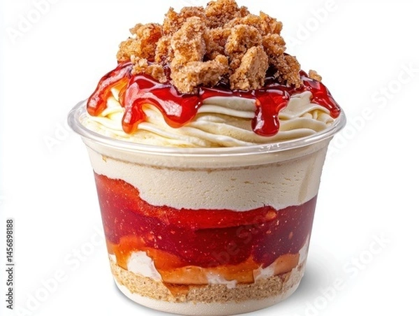 Obraz Layered Vanilla Dessert Parfait with Berry Sauce and Crumble Topping