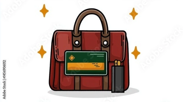 Obraz Red Leather Handbag with Credit Card and USB Drive Pixel Art Illustration