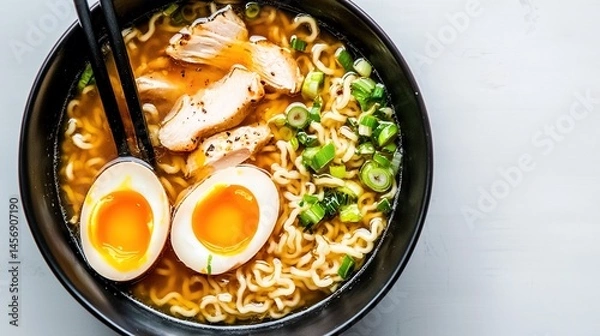 Obraz Delicious chicken ramen noodles with soft boiled egg.